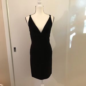 Herve Lager Black Bodycon V Neck Dress, Size Large
